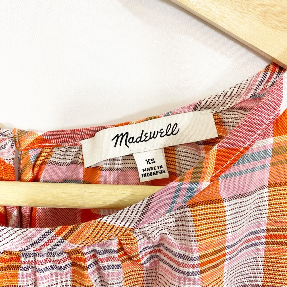 NEW Madewell Plaid Shirred Neck Boxy Top - Picture 10 of 14